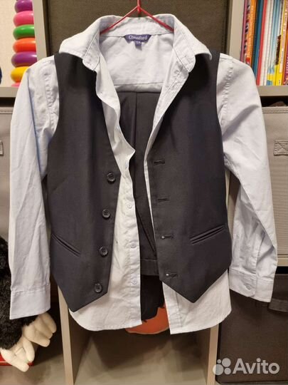 Школьный костюм(форма) брюки 2 шт, рубашка и жилет