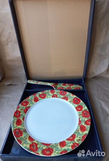 Блюдо для торта с лопаточкой, новое, в коробке