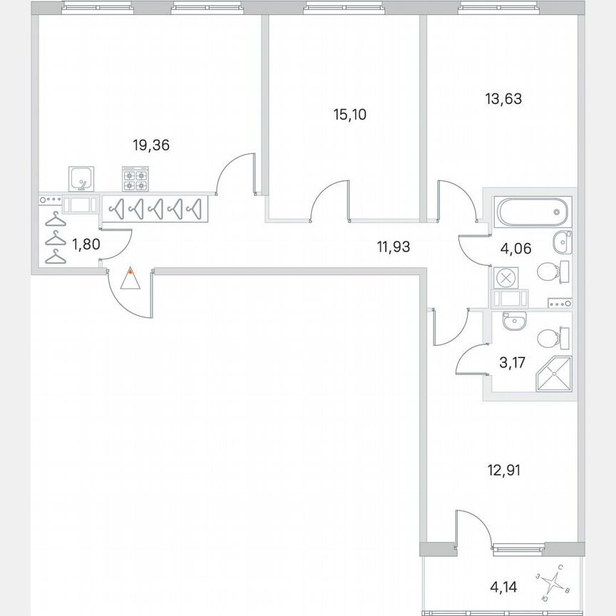 3-к. квартира, 84 м², 2/4 эт.