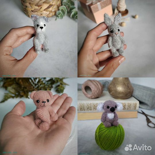 Миниатюрные игрушки. Мишка, зайка, котик, нерпа