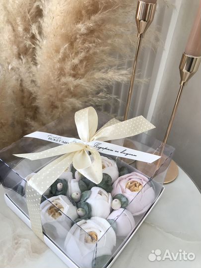 Букет пионов, зефирные пионы, зефирный букет