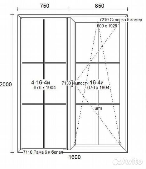 Окна панорамные пвх со шпросом размер 1600*2000
