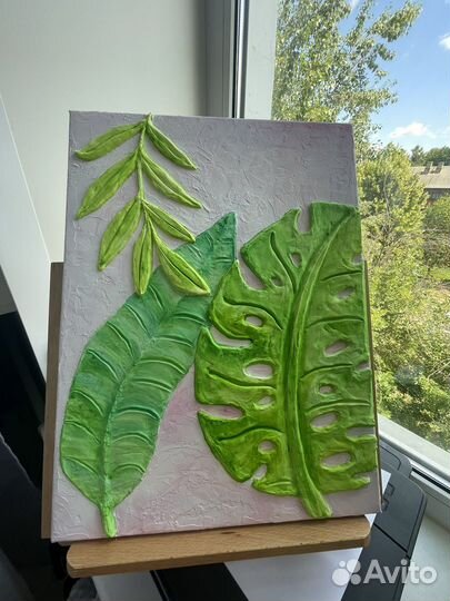 Картина текстурная объемная монстера