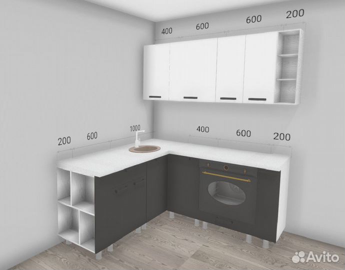 Кухня угловая графит со столешницей