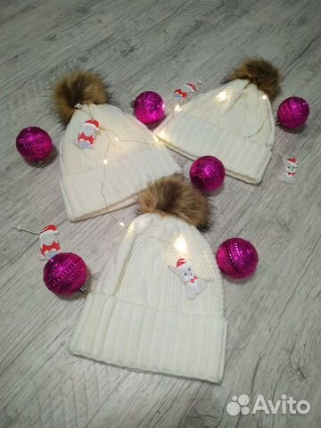 Новогодние белые шапки, гетры