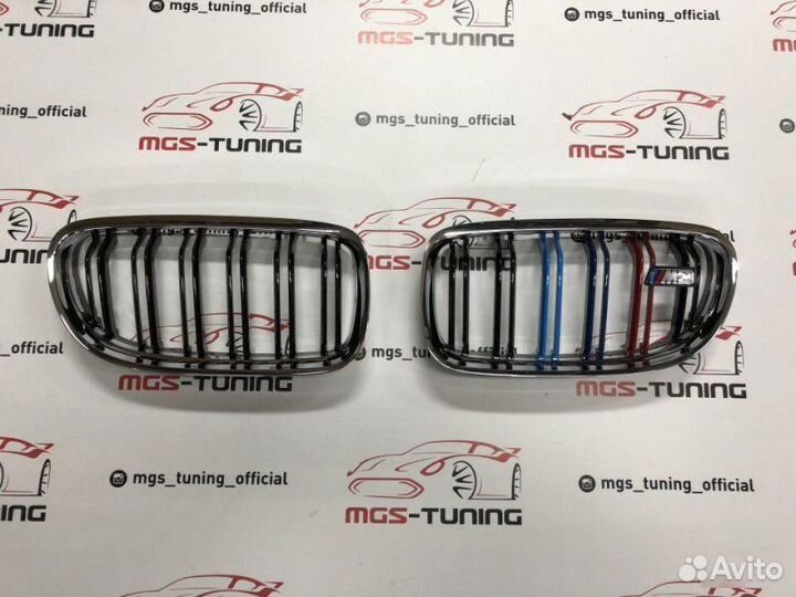 Решетка в BMW 3 е90 08-12 хром + триколор