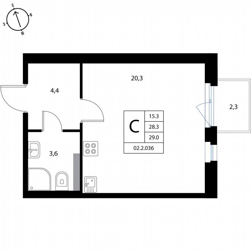 Квартира-студия, 29 м², 3/3 эт.