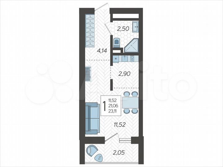 Квартира-студия, 23,1 м², 16/19 эт.