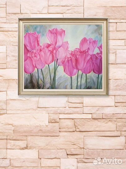 Картина масло, холст 50х40 Тюльпаны