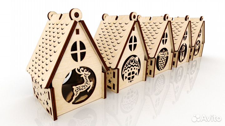 Домики деревянные на ёлку под свечку