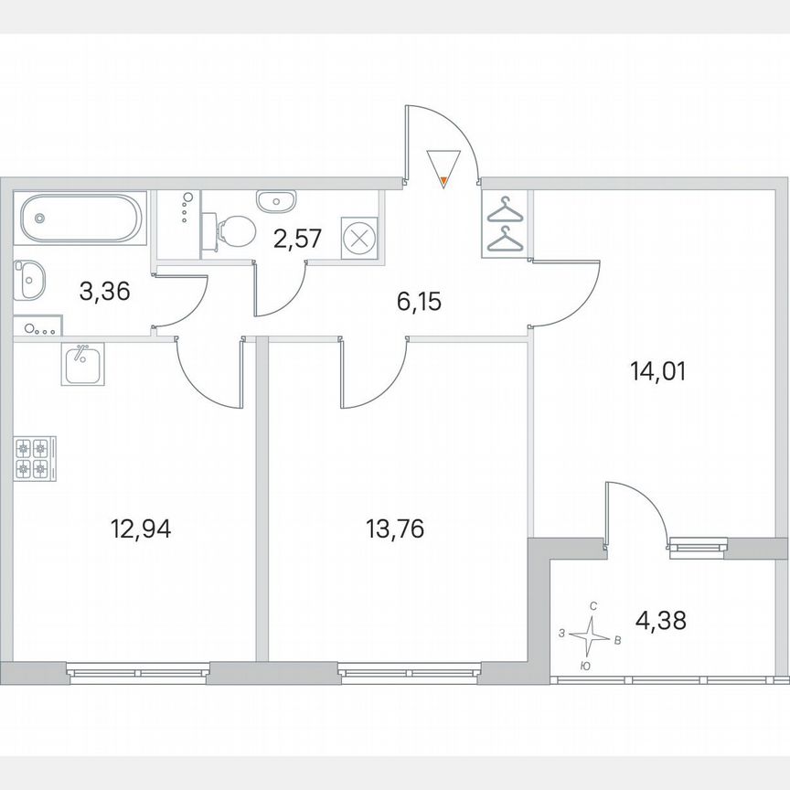 2-к. квартира, 55 м², 1/4 эт.
