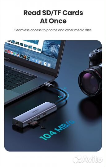 USB HUB Ugreen 7 in 1 для MacBook Air M 1 RJ45