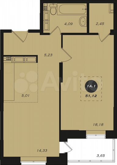 1-к. квартира, 51,1 м², 19/19 эт.