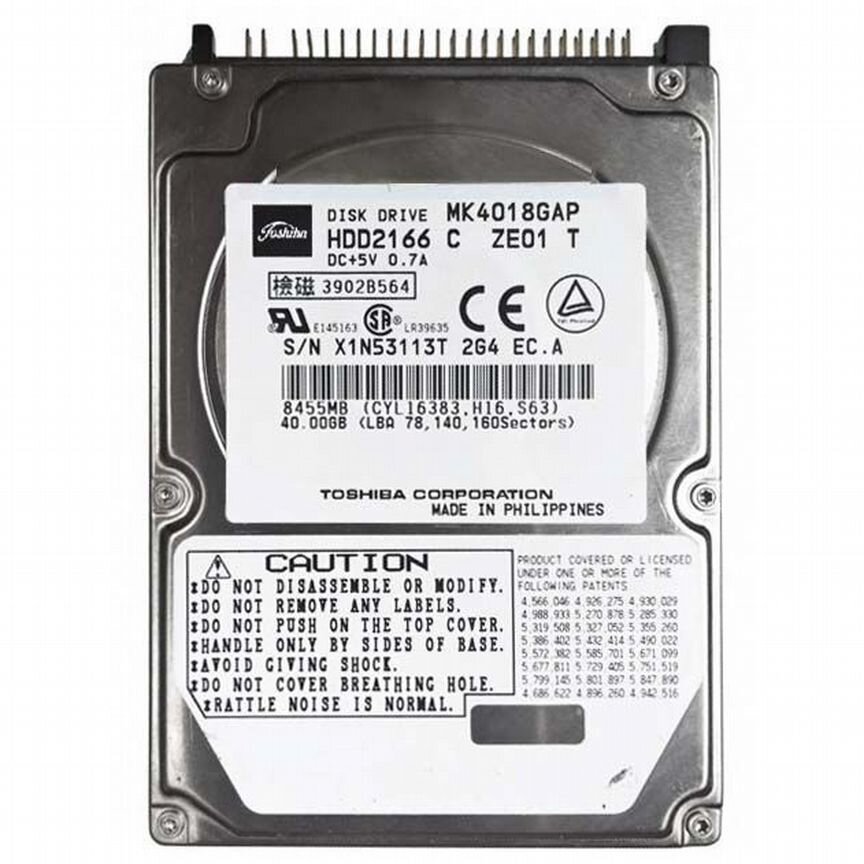 [HDD2166] Жесткий Диск Toshiba Mk4018gap 40gb Ide Hdd2166