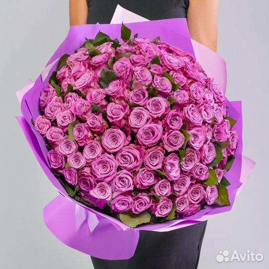 Букет 101 Фиолетовая Роза (40 см.) в упаковке