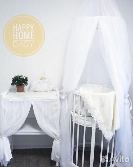 Круглая кроватка-трансформер EcoSleep 8 в 1 Белая