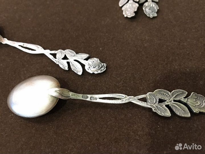Ложечки кофейные, серебро 875. Роза, СССР