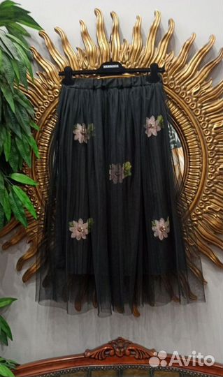 Юбка 46 плиссе с сеткой и вышивкой kenzo