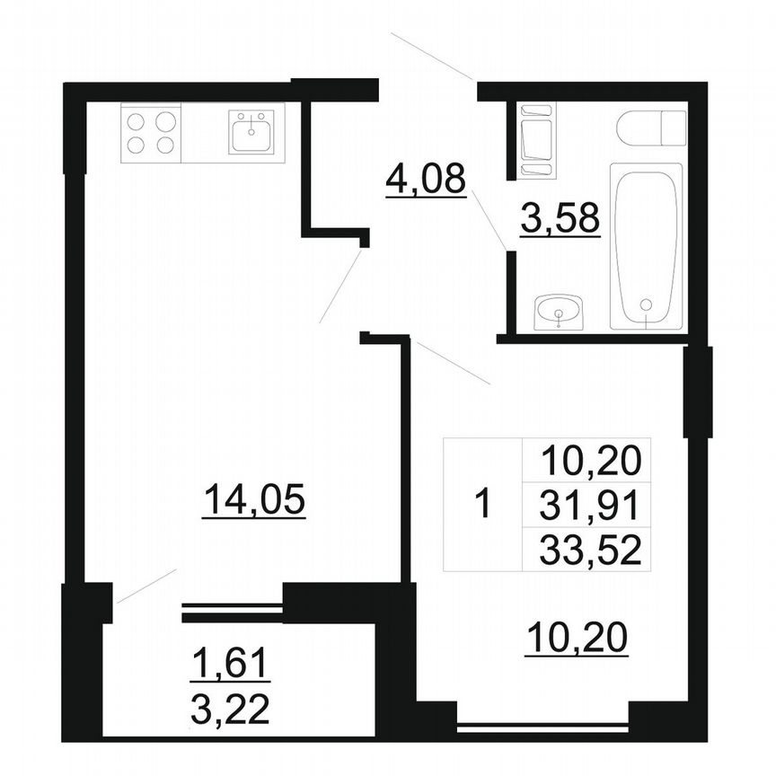 1-к. квартира, 33,5 м², 4/11 эт.