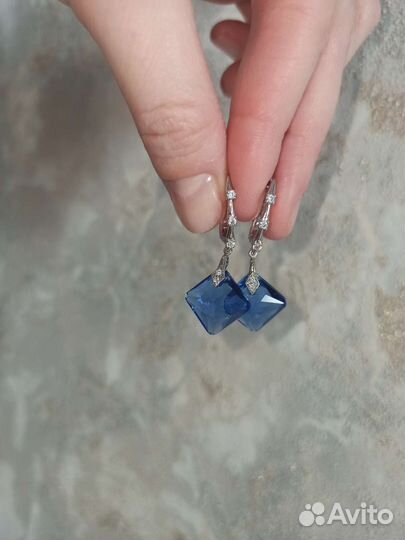 Серьги мишки халцедон Сваровски жемчуг