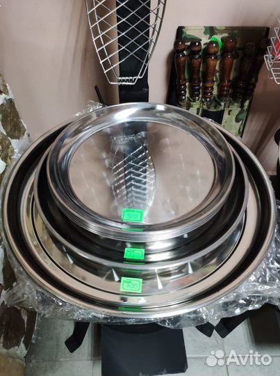 Подносы и миски из нержавейки для шашлыков