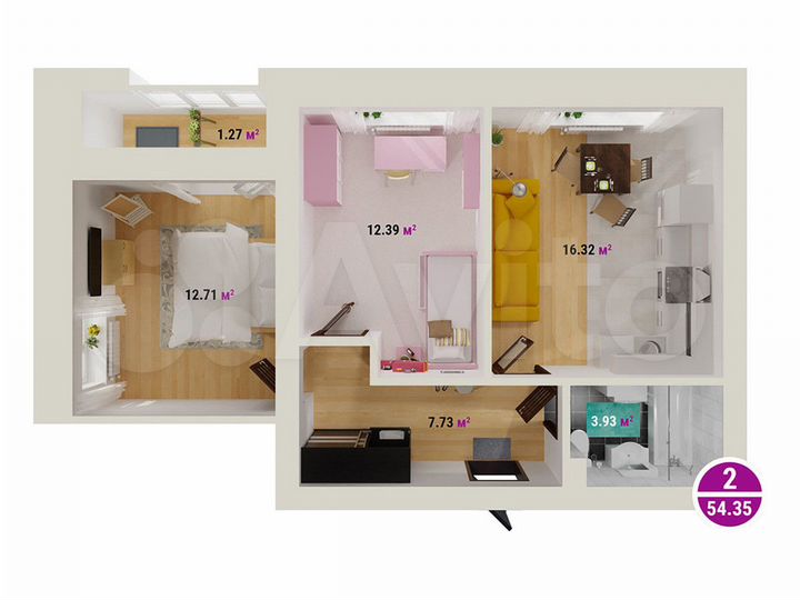 2-к. квартира, 54,4 м², 8/8 эт.