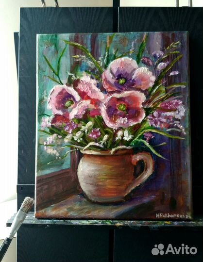 Картина маслом на холсте, букет,цветы
