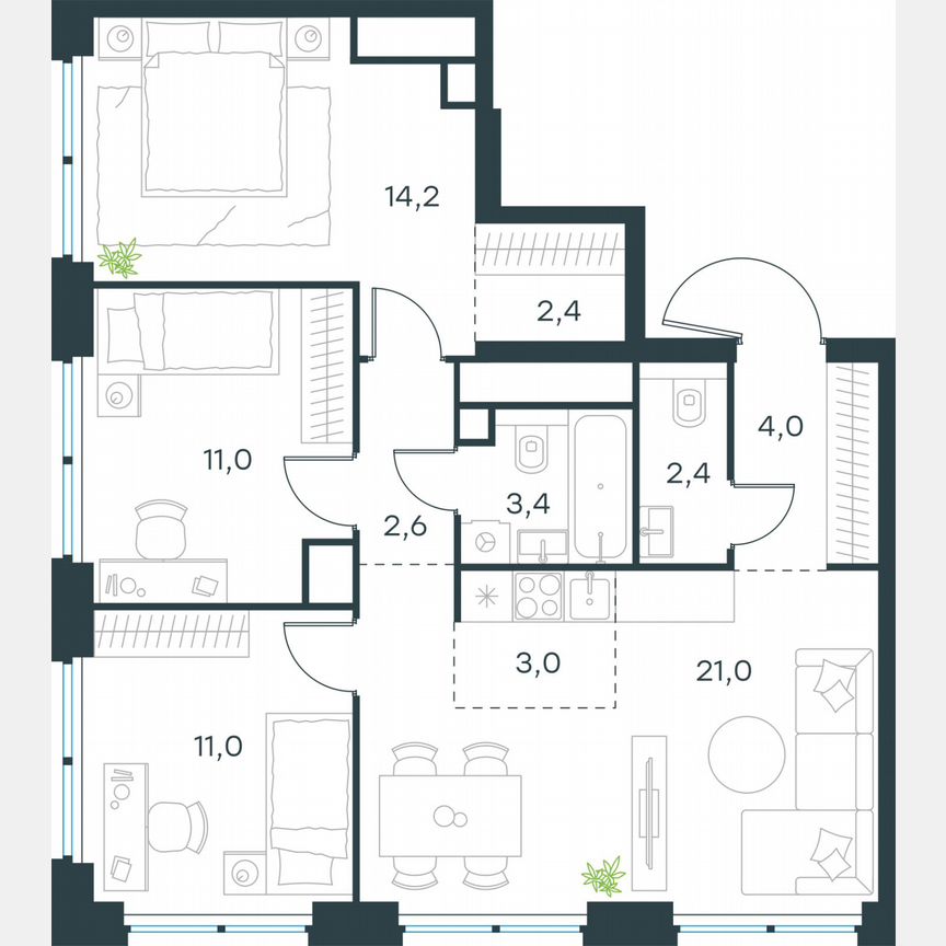 4-к. квартира, 75 м², 46/64 эт.