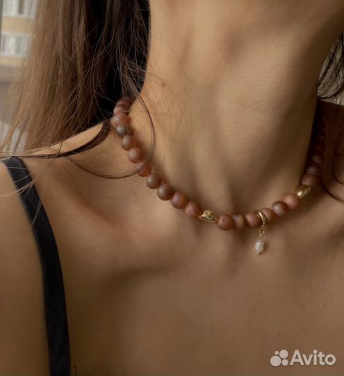 Колье с агатом и жемчугом
