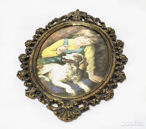 Панно настенное Мальчик с собакой, шелкография, б