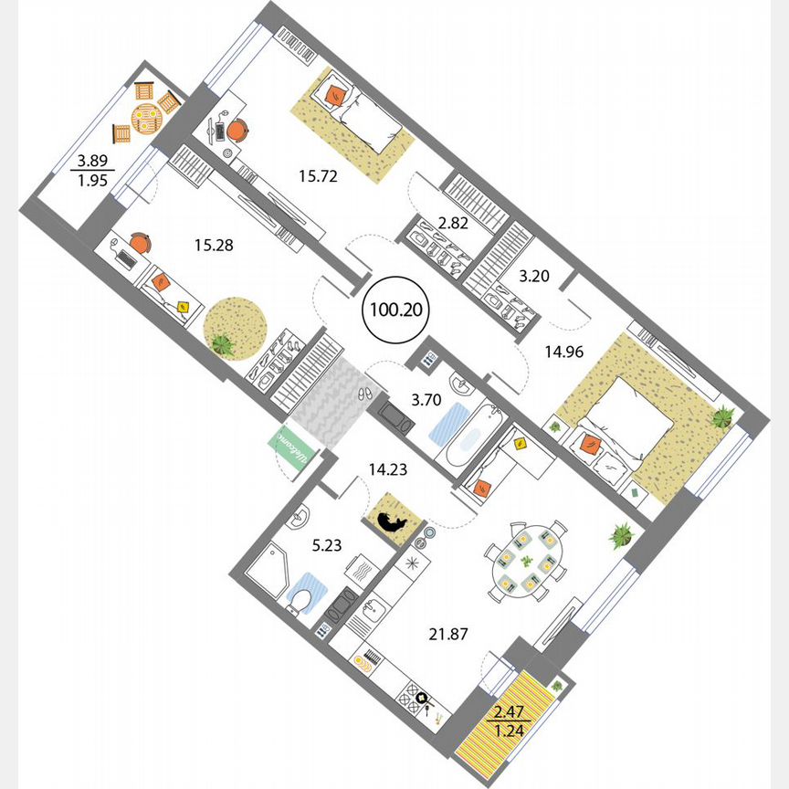 3-к. квартира, 100,2 м², 4/12 эт.