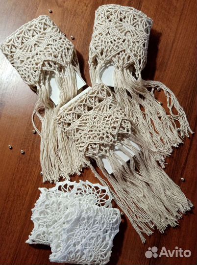 Кайма ажурная льняная вязаная с бахромой