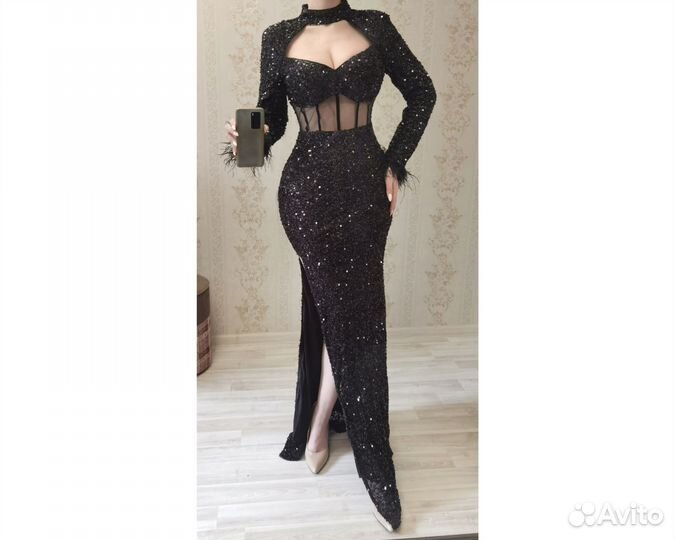 Вечернее выпускное платье в пол в пайетках