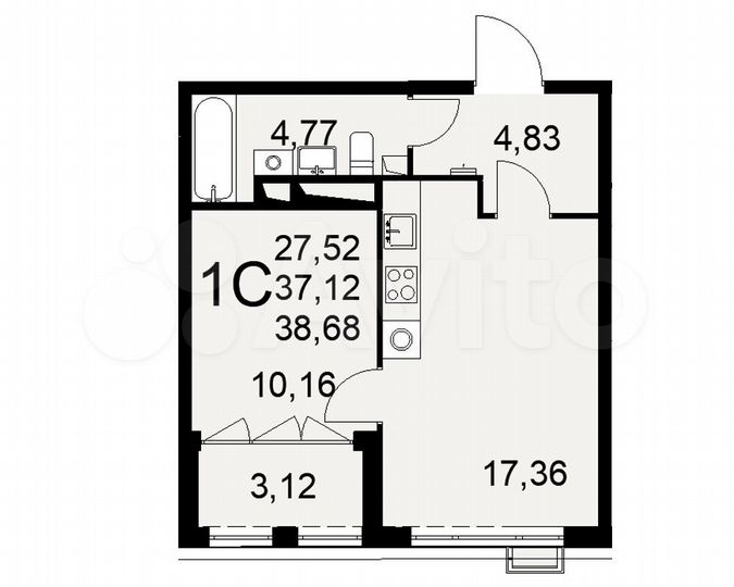 1-к. квартира, 38,7 м², 8/16 эт.