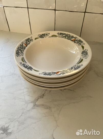 Тарелки зик Конаково Снегири СССР фаянс 6 шт