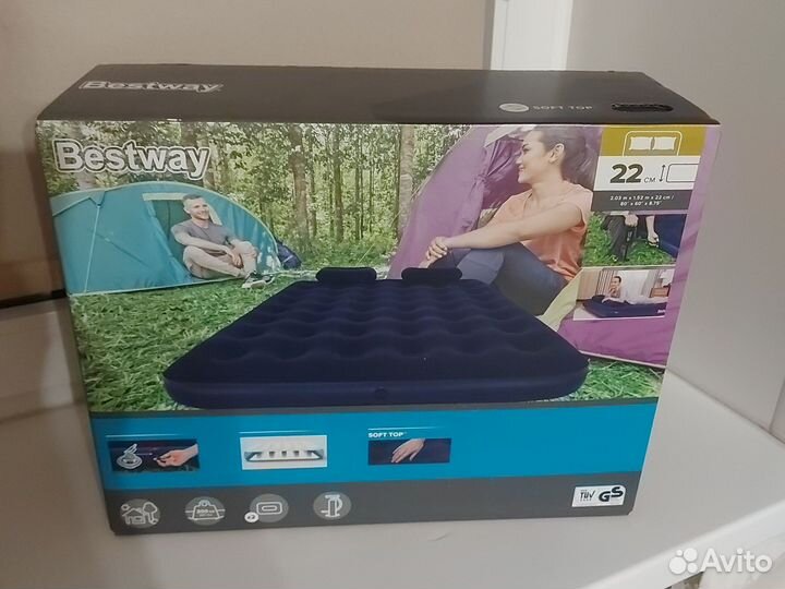 Надувной матрас насос/подушки 203/162/22 см