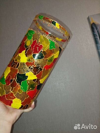 Стакан, вазы, графины с витражной росписью