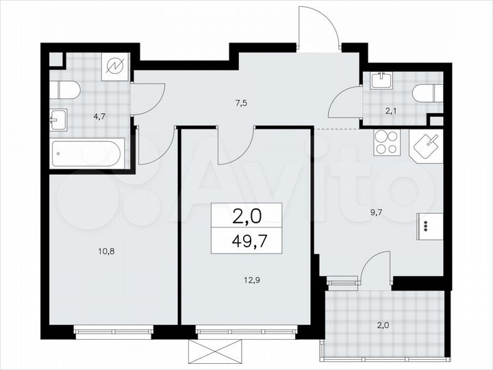2-к. квартира, 49,7 м², 2/11 эт.