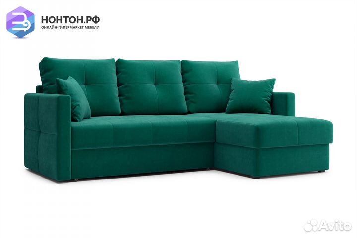 Диван угловой дельфин Вита изумрудный