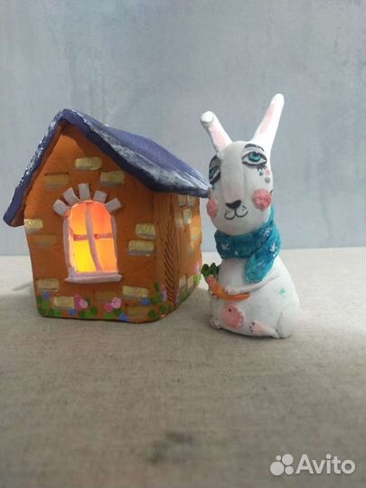 Статуэтка кролик заяц глиняный подсвечник