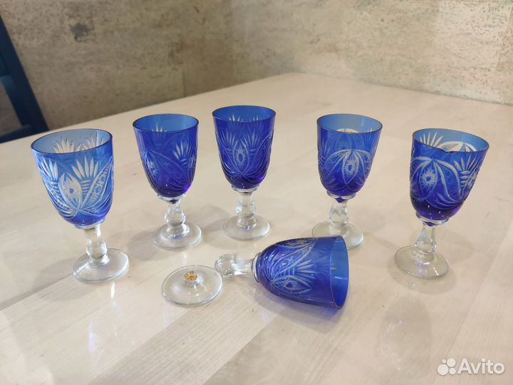 Рюмки 6 штук винтаж, хрусталь, cobalt