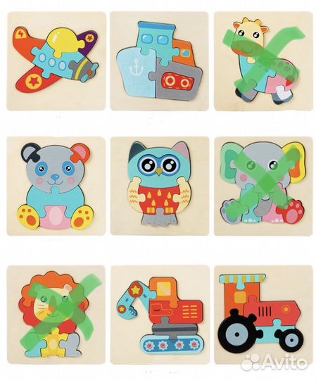 Деревянные пазлы разные, новые