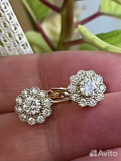 Золотые серьги Малинки с Бриллиантами Ленинград