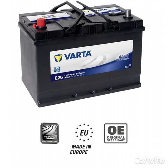 Аккумулятор 75Ah Varta 680A E26 азия стандарт D26R