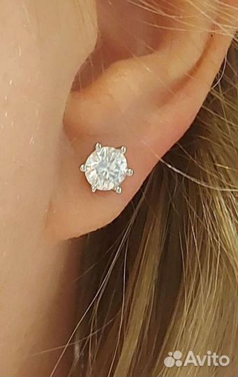 Серебряные серьги с муассанитом по 1 ct (2ct)