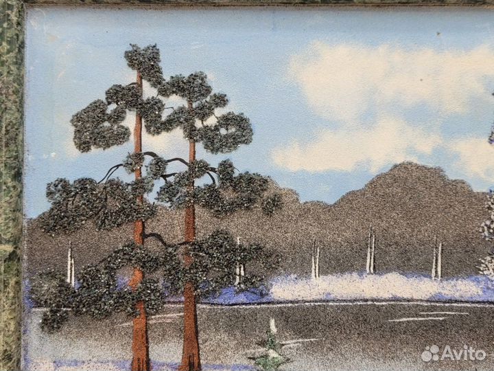 Картина панно Зима Уральские камни крошка змеевик