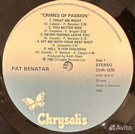 Pat Benatar – Crimes Of Passion (Швеция 1980г.)