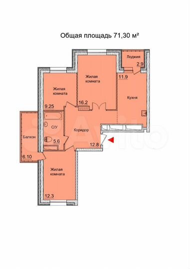 3-к. квартира, 71,3 м², 11/21 эт.
