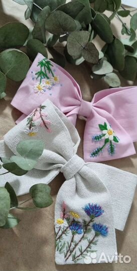 Заколка бант для волос лён