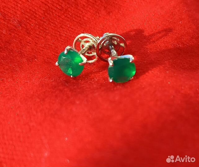 Серьги с зеленым агатом